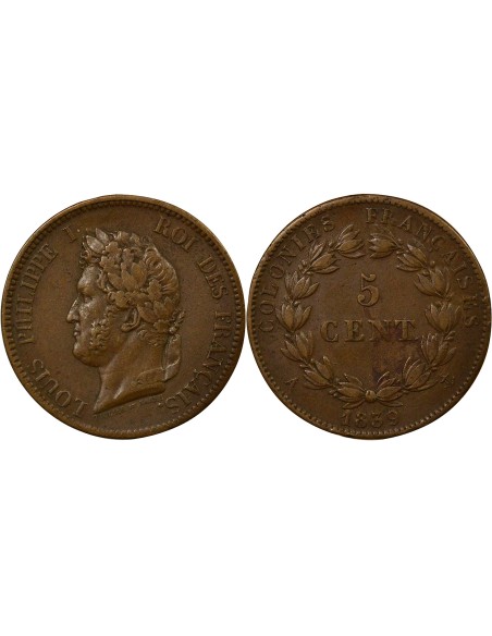 Colonies Françaises Louis-Philippe Ier 5 centimes Bronze 1839 A - Paris