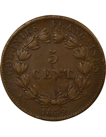 Colonies Françaises Louis-Philippe Ier 5 centimes Bronze 1839 A - Paris