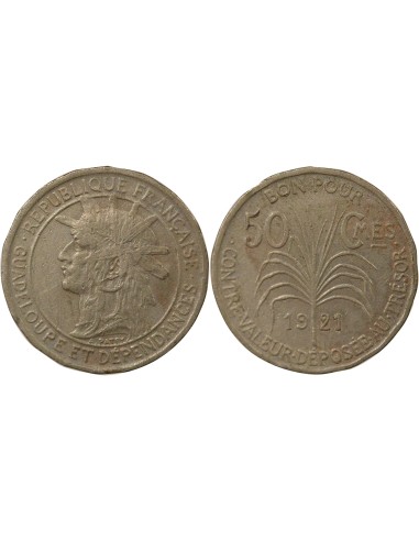 Guadeloupe 50 centimes Or nordic 1921 A Paris