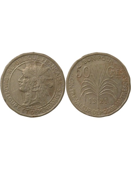 Guadeloupe 50 centimes Or nordic 1921 A Paris