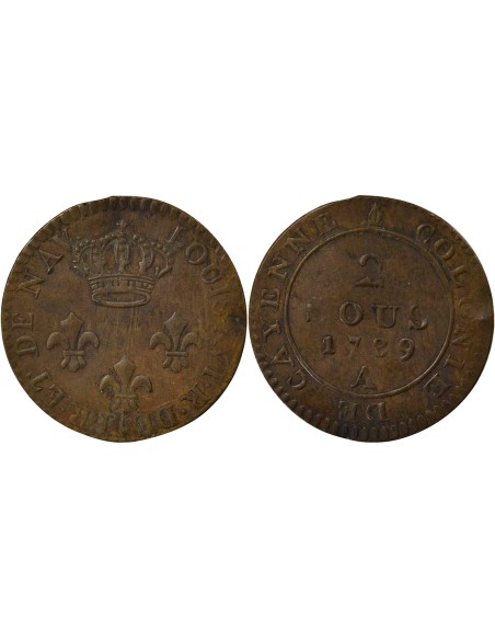 Guyane Française Louis XVI 2 sous Billon 1789 A - Paris