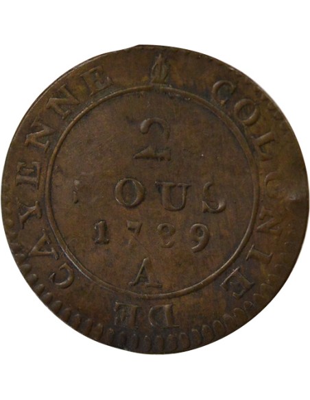 Guyane Française Louis XVI 2 sous Billon 1789 A - Paris
