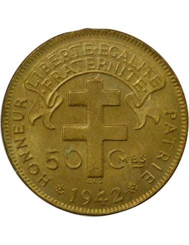 Etats de l'Afrique Equatoriale France Libre 50 centimes Laiton 1942 SA Pretoria