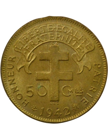 Etats de l'Afrique Equatoriale France Libre 50 centimes Laiton 1942 SA Pretoria