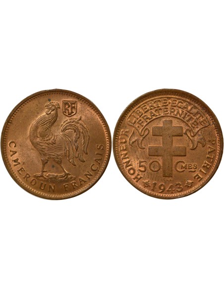 Cameroun Mandat Français 50 centimes Bronze 1943 SA Pretoria