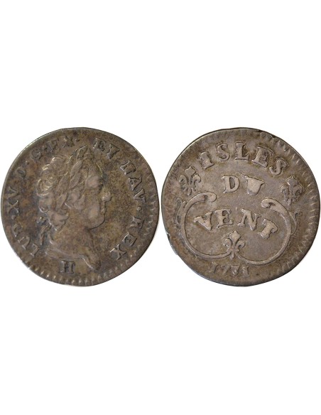 Isles du Vent Louis XV 12 sols Billon 1731 H La Rochelle