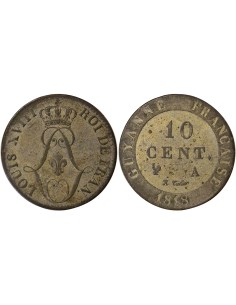 Guyane Française Louis XVIII 10 cents Billon 1818 A - Paris