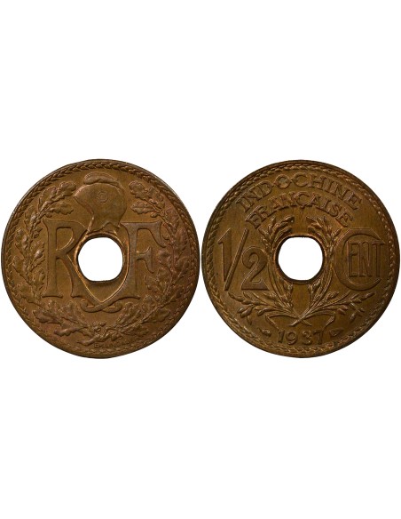 Indo-Chine Fr. 1/2 centième Bronze 1937 A Paris