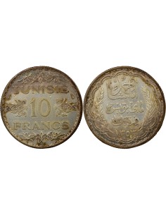 Tunisie Ahmed II Bey 10 francs Argent 1353 AH A Paris
