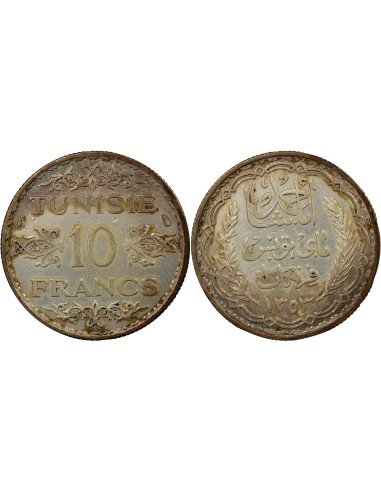 Tunisie Ahmed II Bey 10 francs Argent 1353 AH A Paris