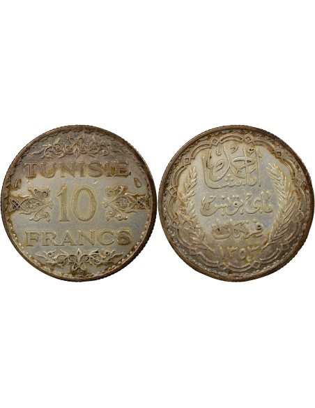 Tunisie Ahmed II Bey 10 francs Argent 1353 AH A Paris