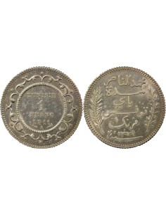 Tunisie Naceur Bey 1 franc Argent 1911 A - Paris