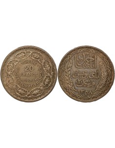 Tunisie Ahmed II Bey 20 francs Argent 1358 (1939) A Paris
