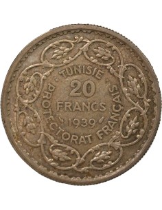 Tunisie Ahmed II Bey 20 francs Argent 1358 (1939) A Paris 2