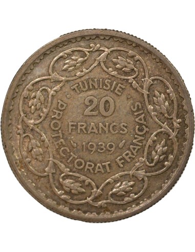 Tunisie Ahmed II Bey 20 francs Argent 1358 (1939) A Paris
