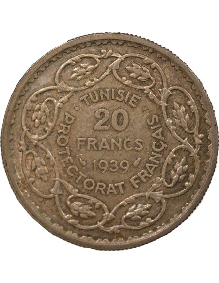 Tunisie Ahmed II Bey 20 francs Argent 1358 (1939) A Paris
