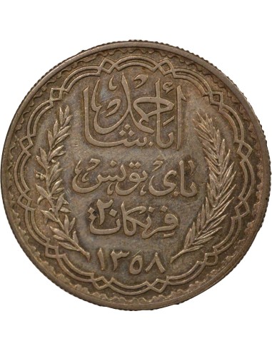 Tunisie Ahmed II Bey 20 francs Argent 1358 (1939) A Paris