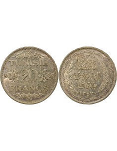 Tunisie Ahmed II Bey 20 francs Argent 1353 ah A Paris