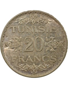 Tunisie Ahmed II Bey 20 francs Argent 1353 ah A Paris 2