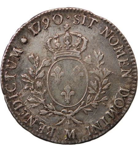 LOUIS XVI - ECU AUX BRANCHES D'OLIVIER 1790 M TOULOUSE