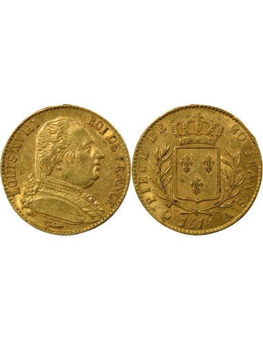 Louis XVIII Au Buste Habillé 20 francs Or 1814 A - Paris