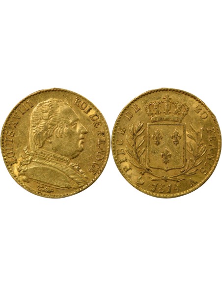 Louis XVIII Au Buste Habillé 20 francs Or 1814 A - Paris