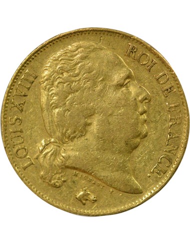 Louis XVIII Tête nue 20 francs Or 1816 Q Perpignan