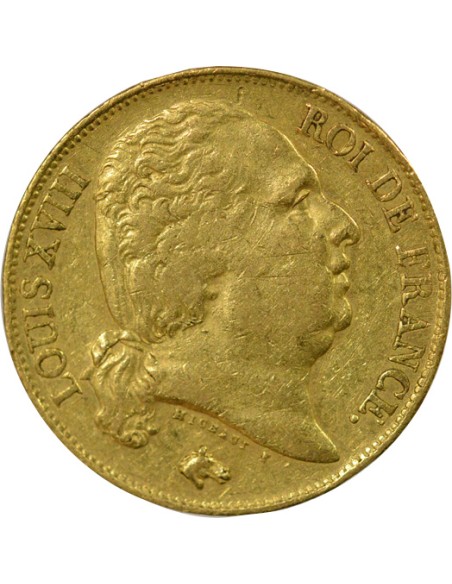 Louis XVIII Tête nue 20 francs Or 1816 Q Perpignan