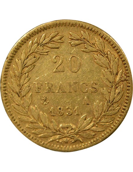 Louis-Philippe Ier Tr. en Creux 20 francs Or 1831 A - Paris