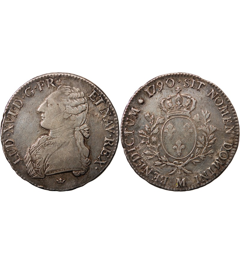 LOUIS XVI - ECU AUX BRANCHES D'OLIVIER 1790 M TOULOUSE