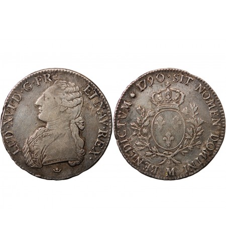 LOUIS XVI - ECU AUX BRANCHES D'OLIVIER 1790 M TOULOUSE