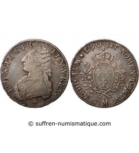 LOUIS XVI - ECU AUX BRANCHES D'OLIVIER 1790 M TOULOUSE