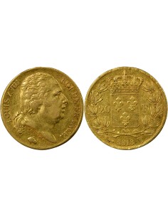 Louis XVIII Tête nue 20 francs Or 1818 T Nantes