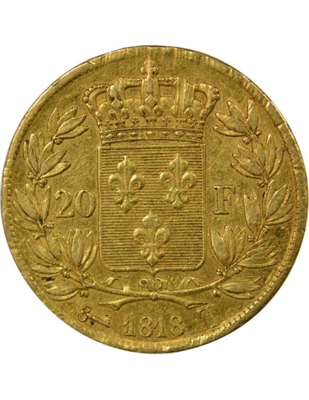 Louis XVIII Tête nue 20 francs Or 1818 T Nantes