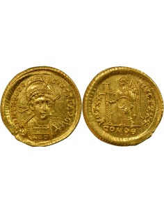 Rome Empire Théodose II Victoire à la Croix 1 solidus Or 420-422 Constantinople
