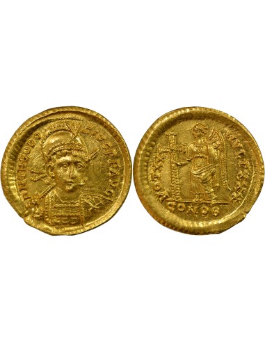 Rome Empire Théodose II Victoire à la Croix 1 solidus Or 420-422 Constantinople