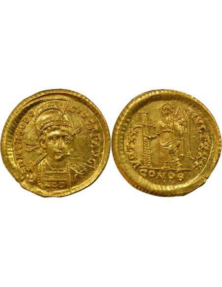 Rome Empire Théodose II Victoire à la Croix 1 solidus Or 420-422 Constantinople