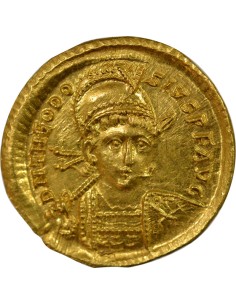Rome Empire Théodose II Victoire à la Croix 1 solidus Or 420-422 Constantinople 2