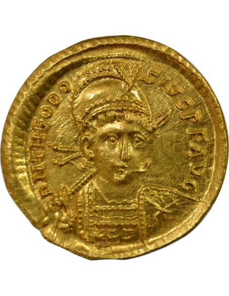 Rome Empire Théodose II Victoire à la Croix 1 solidus Or 420-422 Constantinople