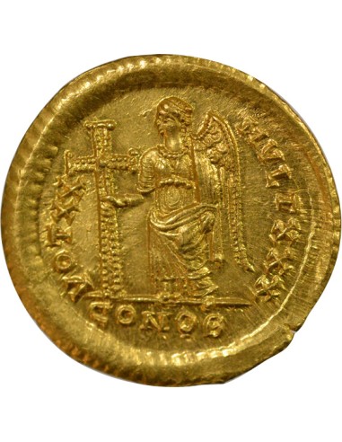 Rome Empire Théodose II Victoire à la Croix 1 solidus Or 420-422 Constantinople
