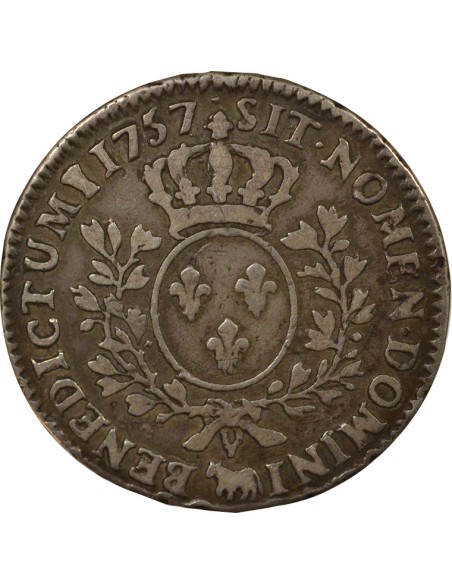 Louis XV au Bandeau 1 écu Argent 1757 Pau (Vache)