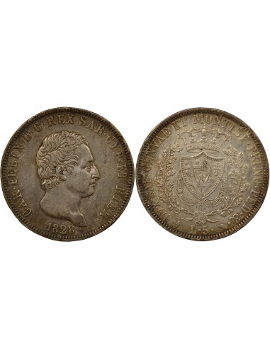 Sardaigne Charles-Félix 5 lire Argent 1828 T Turin
