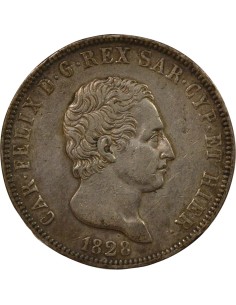 Sardaigne Charles-Félix 5 lire Argent 1828 T Turin 2