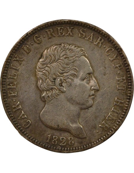 Sardaigne Charles-Félix 5 lire Argent 1828 T Turin