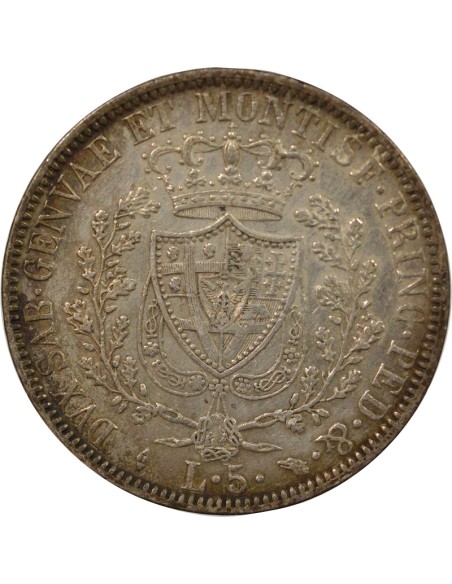 Sardaigne Charles-Félix 5 lire Argent 1828 T Turin