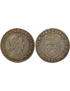 Louis XIII 2e Buste de Warin 1/12 écu Argent 1643 A - Paris