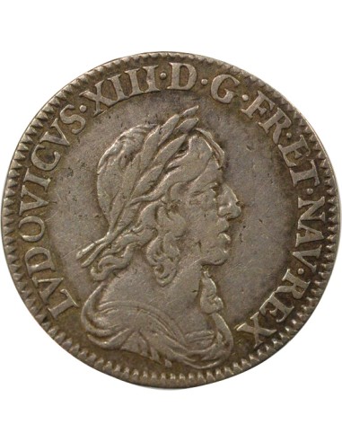 Louis XIII 2e Buste de Warin 1/12 écu Argent 1643 A - Paris