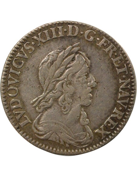 Louis XIII 2e Buste de Warin 1/12 écu Argent 1643 A - Paris