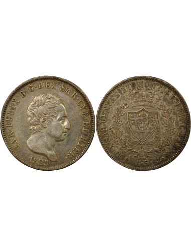 Sardaigne Charles-Félix 5 lire Argent 1829 CL Gênes