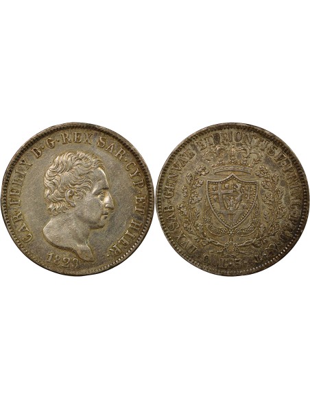 Sardaigne Charles-Félix 5 lire Argent 1829 CL Gênes